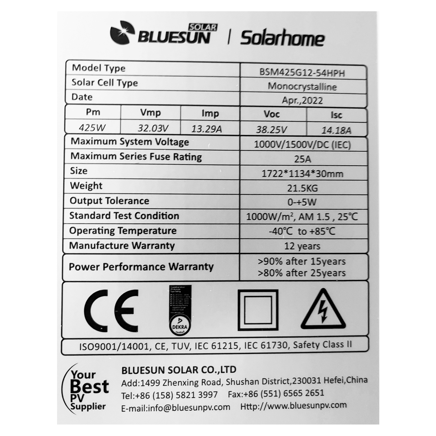 Bluesun Halbzellen Solarmodul (425Wp) - Einzelmodul