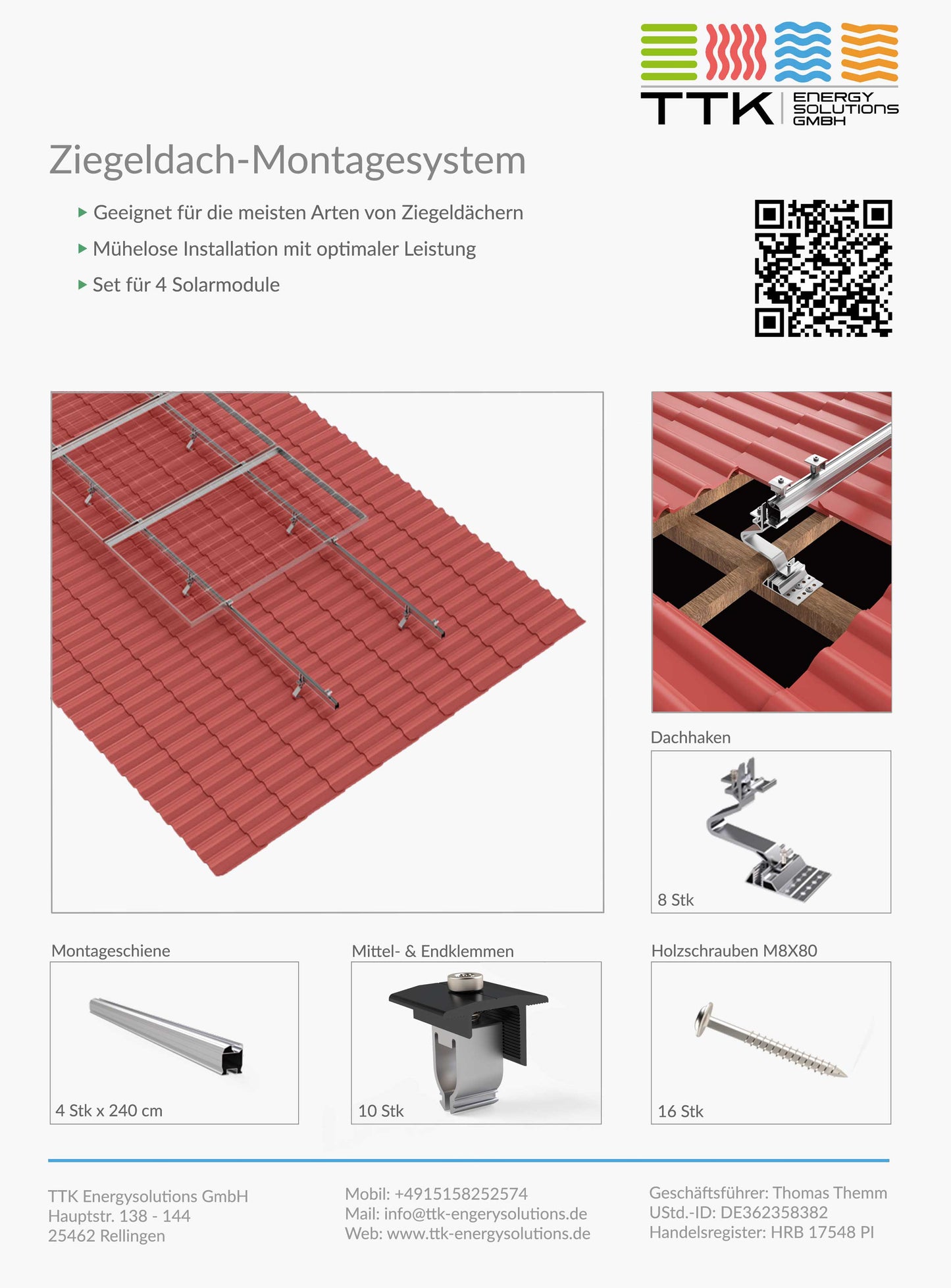 Ziegeldach Montagesystem 4er Set