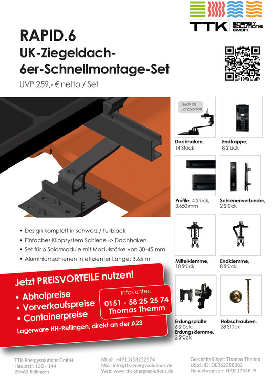 Rapid.6 Ziegeldach 6er Montagesystem Fullblack